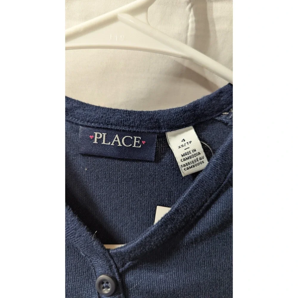 Girls (4), Children's Place Blue Long Sleeve Blouse With Lace Sleeve Accents New